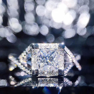 F1441 Anello con diamante naturale taglio Princess per donna, gioielli classici di fidanzamento, pietra centrale rotonda da 1 carato - Product Image 1