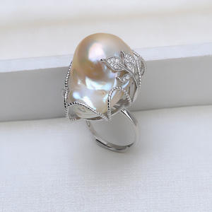 Anillo de Plata S925 Hecho a Mano con Diseño de Hoja Abierta para Perla Barroca, Base Vacía para Perla con Baño de Oro de 14K, Nuevo Accesorio 1510 - Product Image 4