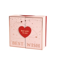 Boîte cadeau rectangulaire haut de gamme à double porte, gaufrée or, motif cœur rose girly, grande boîte vide pour la Saint-Valentin