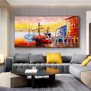 Décoration murale d'art impressionniste, design personnalisé <span class=keywords><strong>de</strong></span> bateau à voile en aquarelle, peintures à l'huile <span class=keywords><strong>de</strong></span> <span class=keywords><strong>mer</strong></span> faites à la main - Product Image 2