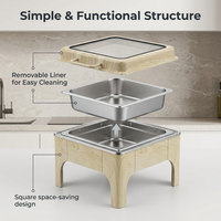 Chauffe-Plat Électrique Effet Bois en Acier Inoxydable Résistant à la Chaleur pour Buffets, Traiteur, Mariages, Fêtes et Événements