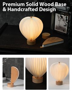 Lampu Meja Tanpa Kabel Isi Ulang dengan Kontrol Sentuh, Alas Kayu Solid, Lentera Kertas Balon Udara Lipat - Product Image 2