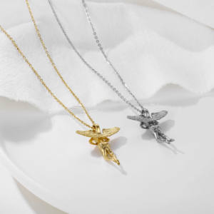 Joyería al por mayor 18K oro 3D venganza pistola Ángel colgante collar Vintage alas de Ángel Acero inoxidable plata Cable cadena collar - Product Image 5