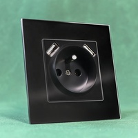 Prise électrique murale 220V EU USB chargeur mural Type C Type A panneau en verre trempé prise française avec Double USB