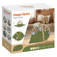 Tapis de jeu pour bébé moderne en coton doux vert à fleurs 2 en 1 avec jouets suspendus et jouet en peluche écureuil pour une utilisation à la maison