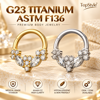 Anneau Clicker en Titane G23 ASTM F136 Sans Nickel, Personnalisable, Forme en V Scintillante avec Zircons Cubiques Mixtes pour Piercing Nez et Oreille