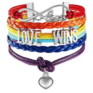 Pulseira de arco-íris para orgulho gay, pulseira ajustável para mulheres e homens, pulseira com pingente de amor infinito, ganhos para gays