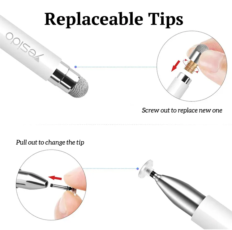 2 In 1 Capacitive Active Universal Tablet Smart Pressure Touch Stylus Pencil Pen For IP Android Laptop