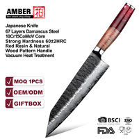 Couteau de cuisine japonais Kiritsuke Amber 8 pouces en acier Damas VG10 à 67 couches, couteau de chef tranchant, hachoir forgé à la main, outil de cuisson