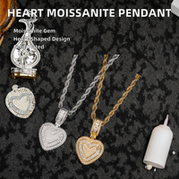 Mini pendentif moissanite en forme de cœur serti de griffes, plaqué or rose, argent sterling 925, breloques tendance pour fêtes hip-hop