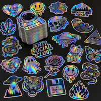 Autocollants holographiques personnalisés, imperméables, autocollants en vinyle laser 3D arc-en-ciel, étiquettes holographiques découpées au laser pour l'image de marque et l'emballage