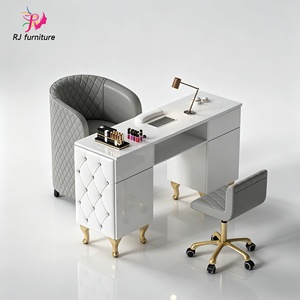 Meubles de salon de beauté modernes, table de manucure en bois rose, ensemble chaise et table de manucure en cuir de luxe, siège individuel - Product Image 2