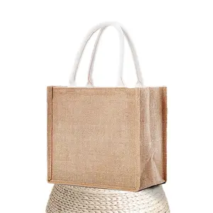 2023 custom new shopping yellow linen handbag custom logo large-capacity cosmetic bag recycled hand woven bag
