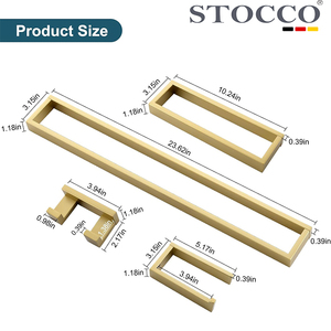 Ensemble d'accessoires de salle de bain en or brossé : <span class=keywords><strong>porte</strong></span>-serviettes, <span class=keywords><strong>porte</strong></span>-rouleau de papier toilette, crochets pour peignoirs, idéal pour les petites salles de bain - Product Image 3
