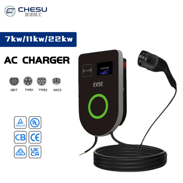 CHESU 7/11/22kW Wall-Mounted EV Charger Station New IP65 Rated Type 2 Cable Length 3M/5M/7M/10M Pure Copper Wire 2-Year Warranty