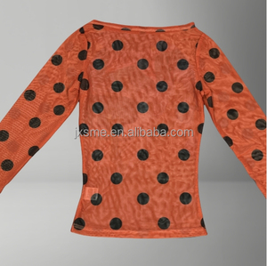 Summer Women Custom Logo Transparent T-Shirts Long Sleeves Crew Neck Baby Tees Allover Printed <strong>Mesh</strong> Cropped Tops - Product Image 6