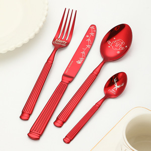 New cross-border stainless steel Roman column tableware, Christmas theme, Western <b>restaurant</b> steak knife, fork, spoon, and - Product Image 1