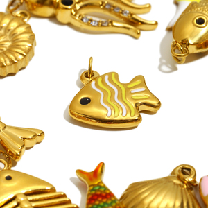 Dingran in acciaio inox 18K placcato oro serie oceano con conchiglia di pesce fascino geometrico e ciondolo per gioielli - Product Image 3