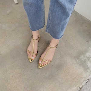 Factory Direct Wholesale Korean Version of Summer Leisure Roman Sandals a Button <b>Pointed</b> Soft <b>Flat</b> Women's Shoes - Product Image 2