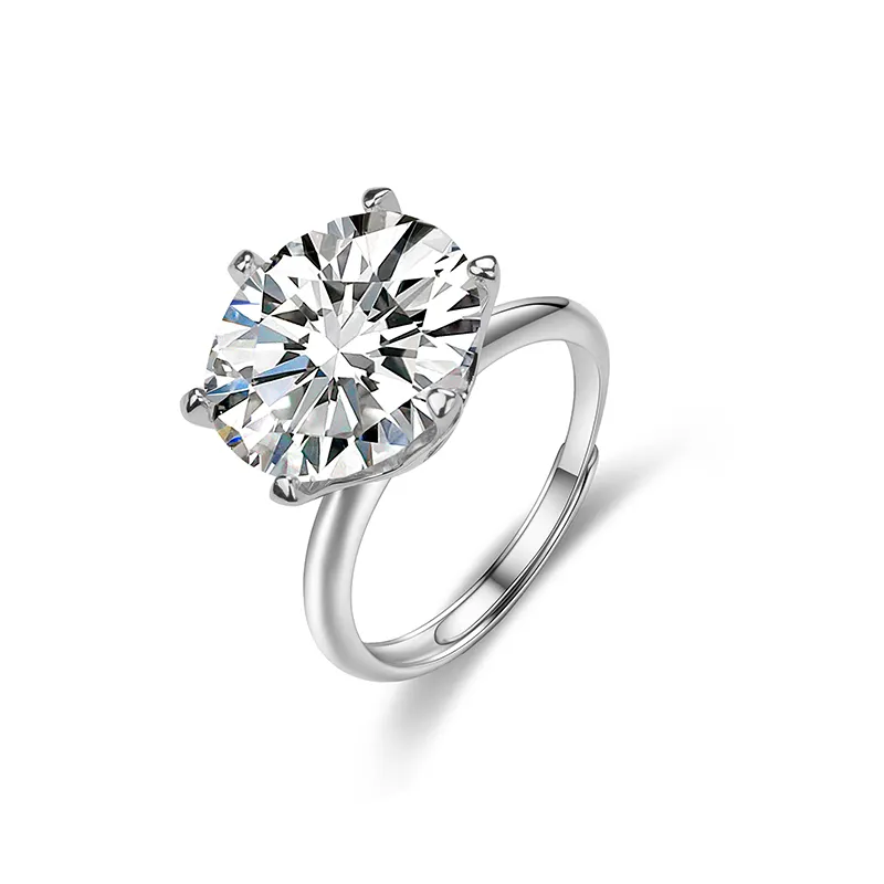 10ct большое круглое кольцо с бриллиантом, классическое кольцо из муассанита, 925 стерлингового серебра с шестью когтями, изящные украшения