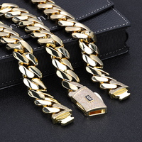 Cadena Cubana Miami NUOYA Chapada en Oro de 14K de 12/15/20mm de Grosor con Cierre de Diamantes, Collar Sólido, Joyería Hip Hop para Hombre