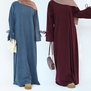 Ince kadife yay örgü mütevazı Abaya Robe zarif müslüman kadınlar islam giyim toptan Dubai kapalı Dubai Abaya toptancı - Product Image 1