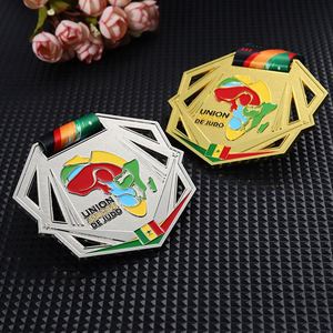 Médaille personnalisée pour arts martiaux BJJ, Union Africaine de Judo, or et argent, double face, émail 3D, à personnaliser - Product Image 4