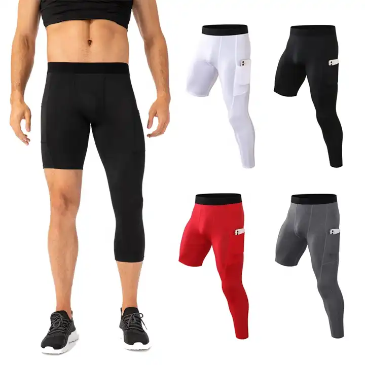 Men One Leg Compression Tights Pants Stretch Basketball Base Layer Tights  Sport Running Trousers With Pockets Fitness Training - AliExpress