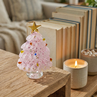 Mini sapin de Noël artisanal en verre de Murano, 6,5 cm, vert brossé, solide, idéal pour la décoration de Noël, d'Halloween et comme cadeau pour la maison