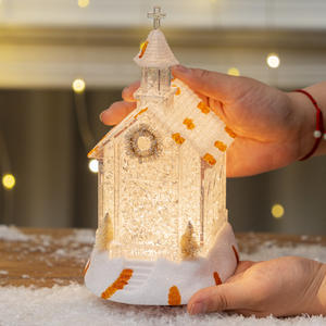 Pequeñas decoraciones navideñas Noche Impermeable LED Adornos nocturnos <span class=keywords><strong>Casa</strong></span> de iglesia de plástico Lámpara de viento para regalo de Navidad transfronterizo - Product Image 2