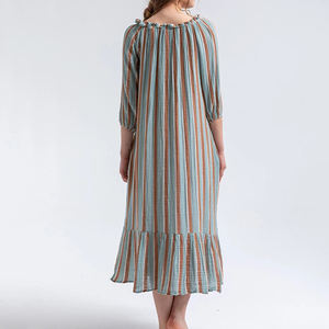 New beach print oversized round neck long-sleeved breathable casual <b>dress</b> <b>custom</b> 100% soft Cotton Maxi <b>Dress</b> - Product Image 4