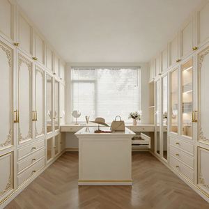 Armoire dressing BALOM de luxe de style européen avec îlot, meubles de chambre à coucher en bois blanc sur mesure, design de porte en verre - Product Image 1