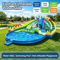 Structure gonflable aquatique avec toboggan et piscine, thème Mamouth, pour enfants, pour l'extérieur