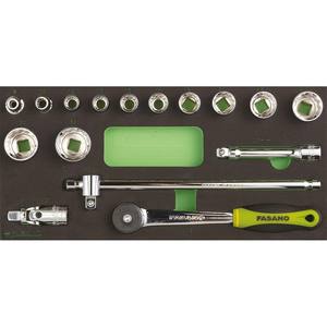 Fasano <b>Socket</b> <b>Set</b> 1/2 Inch Drive <b>12</b> <b>Point</b> Metric With Ratchet And Extension Bar For Automotive Repair - Product Image 1