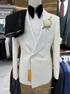 Costume <span class=keywords><strong>Homme</strong></span> Jacquard Haut <span class=keywords><strong>de</strong></span> Gamme pour <span class=keywords><strong>Mariage</strong></span>, Tenue <span class=keywords><strong>de</strong></span> Cérémonie et d'Hôte Décontractée, Costume d'Affaires Blanc 3 Pièces - Product Image 3