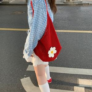 Sac à main pour femme en paille tissée grande capacité, printemps, fleurs, fermeture éclair, doublure en coton, sac à bandoulière creux, sac de plage, sac de voyage - Product Image 2