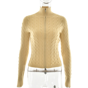 Robe pull en tricot pour femme, col montant, fermeture éclair, manches longues, coupe ajustée, taille cintrée, respirante, mode automne-hiver - Product Image 5