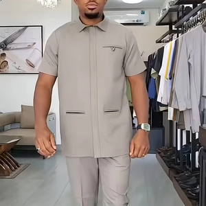 Nuovo Completo <span class=keywords><strong>Etnico</strong></span> <span class=keywords><strong>Africano</strong></span> da Uomo 2025 di Alta Qualità, Top + Pantaloni, Tinta Unita - Product Image 1