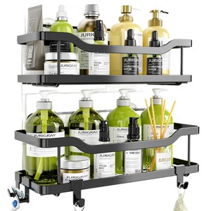 <b>Bathroom</b> Storage Rack Set 2 Tier Wall Mounted Black Durable Shelving For Toilet <b>Drain</b> Rack Organize <b>Bathroom</b> Supplies - Product Image 5