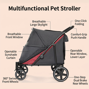 <span class=keywords><strong>Poussette</strong></span> pliable à 4 roues en acier carbone <span class=keywords><strong>pour</strong></span> chiens et chats, <span class=keywords><strong>pour</strong></span> les voyages en plein air PC400K - Product Image 2
