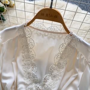 Camicie <span class=keywords><strong>Vintage</strong></span> autunnali a maniche lunghe con scollo a V camicie con paillettes solide da donna con <span class=keywords><strong>top</strong></span> retrò vestiti donna all'ingrosso - Product Image 4