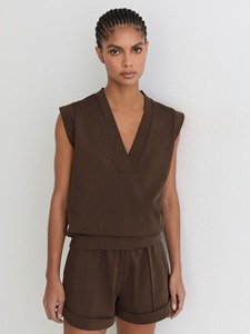 Conjuntos Deportivos de Verano para Mujer, Tops de Jersey sin Mangas con Cuello en V de Algodón Elástico Reciclado y Pantalones Cortos a Juego, Ropa Casual - Product Image 1