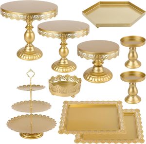 Juego de 10 Soportes para Pastel Desmontables de Hierro Dorado LANJO, Elegantes Soportes para Postres, Bandejas para Bodas, Cumpleaños, Aniversarios, Fiestas de Té, Venta al por Mayor - Product Image 1
