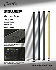 Queue de billard SmartCue 1/2 en carbone, joint radial, pointe de 12,5 mm, queue de billard professionnelle, construction entièrement en carbone, joint radial, prise en main confortable - Product Image 1