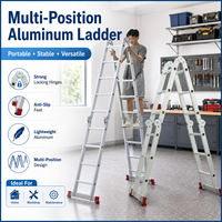 Échelle en aluminium polyvalente 4*3 marches avec charnières verrouillables, pieds antidérapants, échelle pliante légère pour l'entretien en atelier
