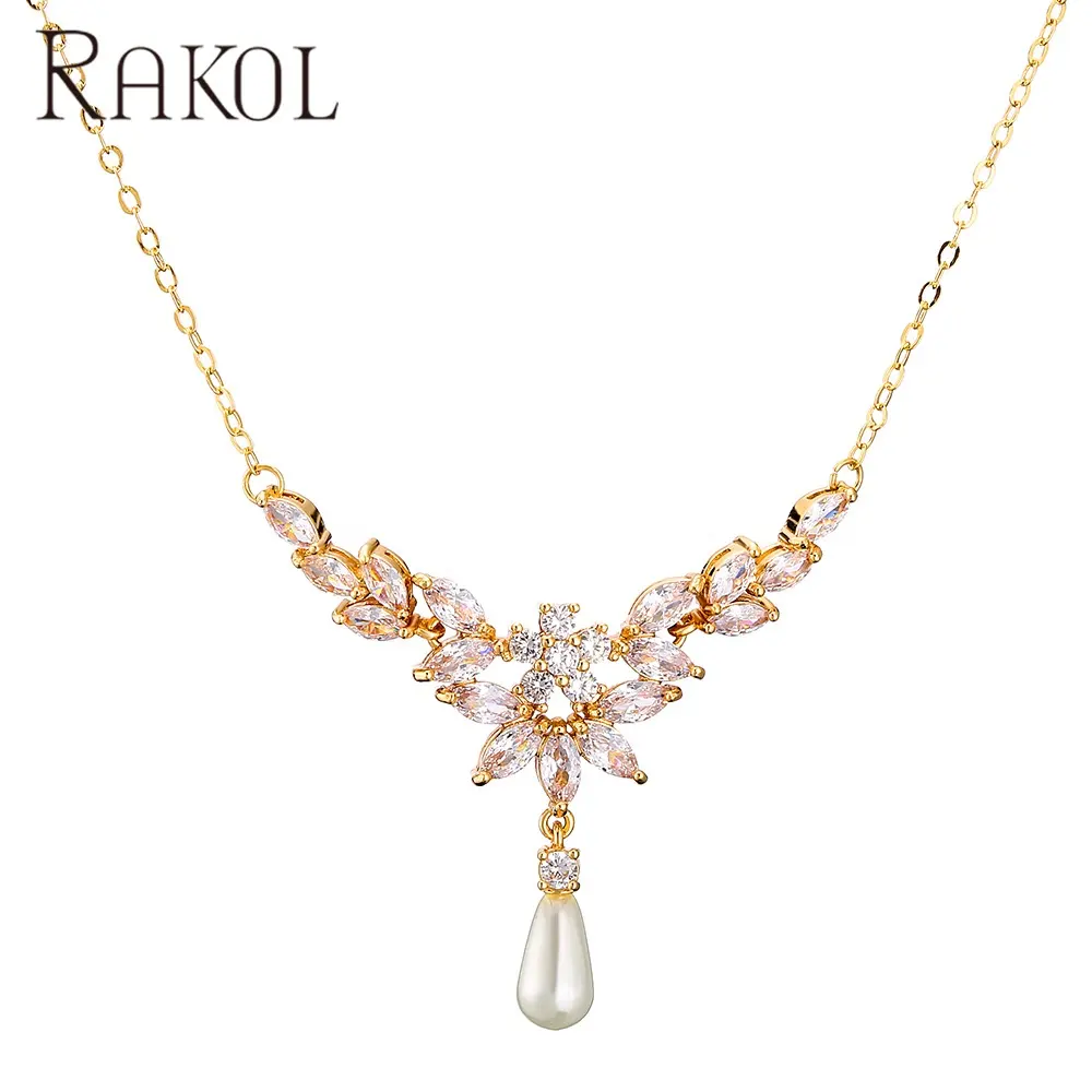 RAKOL-collares de plata de ley 2022 con perlas de circonia cúbica, collares de lujo, joyería fina, boda, novia, NP1019, 925