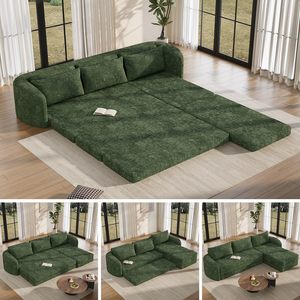 Divano Componibile Senza Struttura con Braccioli Curvi, Convertibile 6 in 1, Divano <span class=keywords><strong>Letto</strong></span> Pieghevole in Ciniglia per Soggiorno - Product Image 1