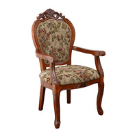 Chaise de salle à manger européenne vintage en bois massif sculpté avec revêtement en tissu floral