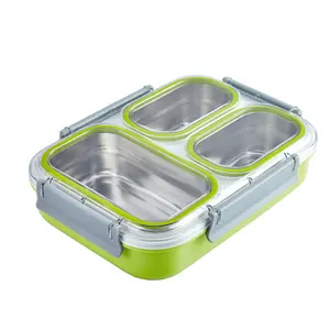 SS304 food grade leakproof wholesale school 3/4 compartment insulated stainless steel bento lunch box