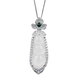 Retro 925 silver inlaid high carbon diamond niche design white jade marrow ice seed smooth Fudou necklace pendant